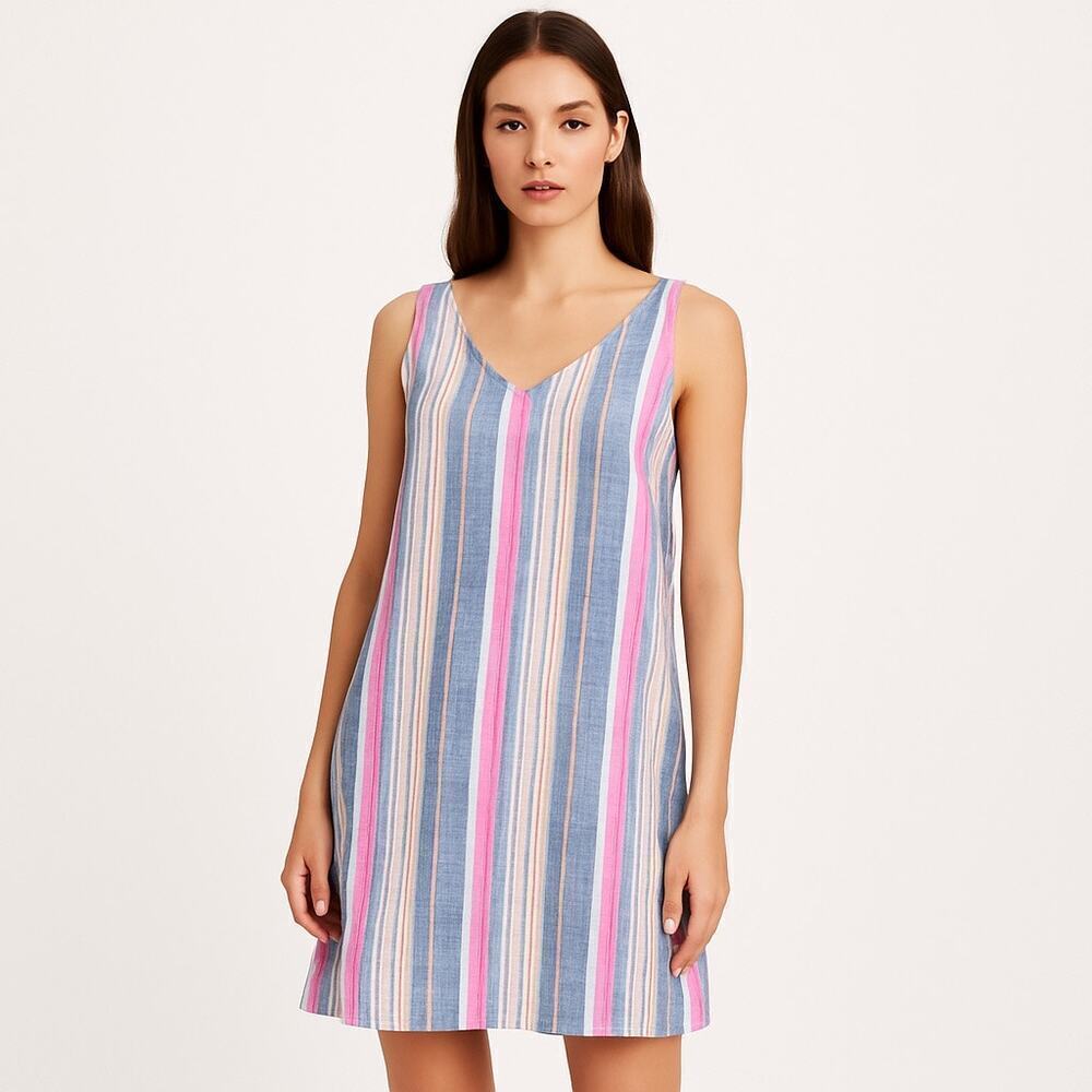 CREMIEUX Multicolor Linen Stripe Sleeveless Dress Size M
